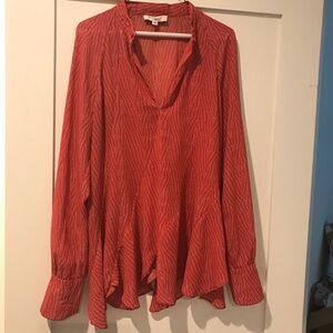 Derek Lam Orange Blouse with Mandarin Collar and Relaxed Fit